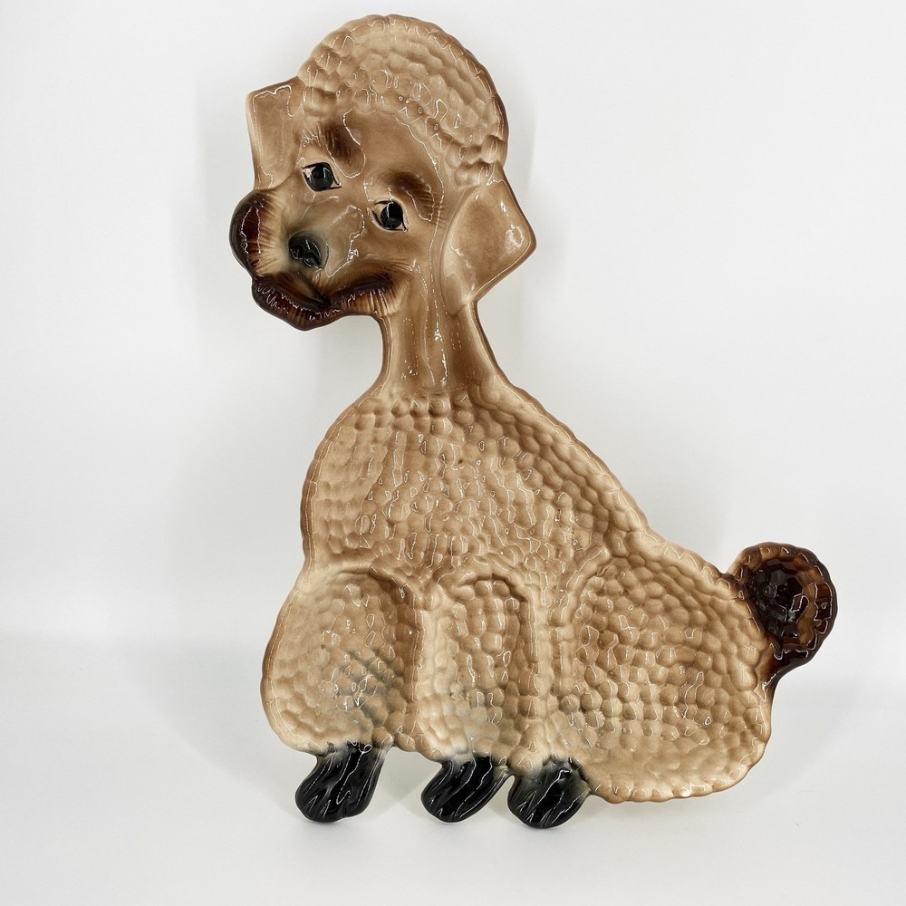 California Art Pottery Large Poodle Shaped Snack Serving Platter Wall Hanger MCM